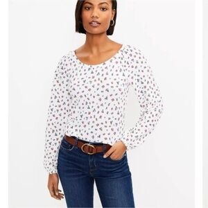 Loft Floral Textured Draped Long Sleeve NEW
